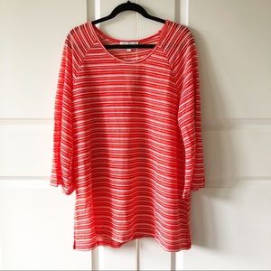 Suzanne Betro Weekend Printed Stripe Raglan Tunic